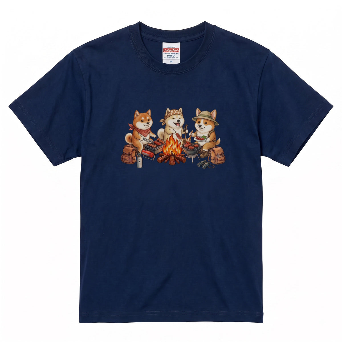 【柴犬・キャンプ＆BBQ】おしゃれな白Tシャツ | CAMPMODE