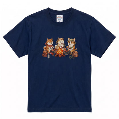 【柴犬・キャンプ＆BBQ】おしゃれな白Tシャツ | CAMPMODE