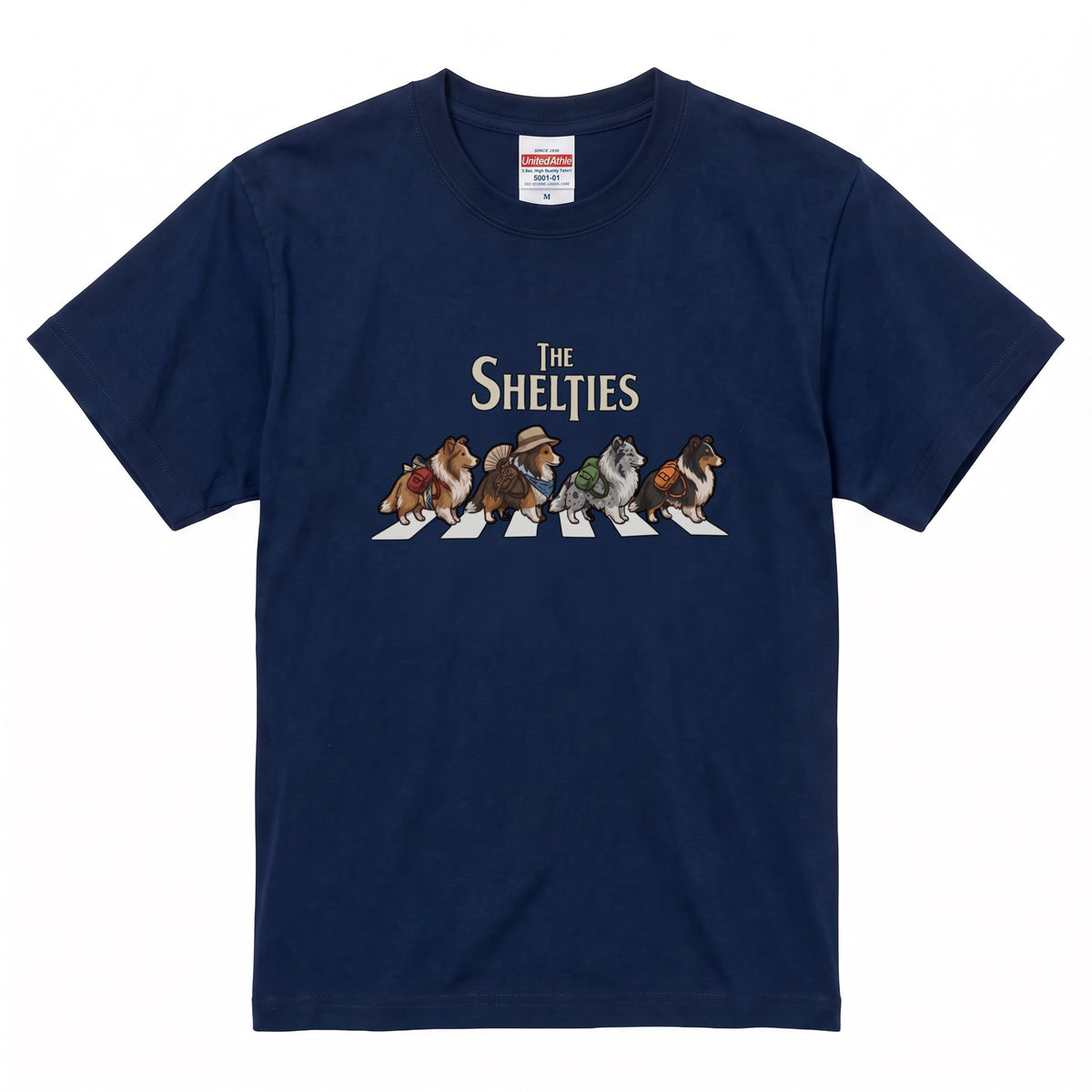 THE SHELTIES 横断歩道 キャンプ ゆるかわ Tシャツ 【犬好き・愛犬家・アウトドア・ギフトに最適】