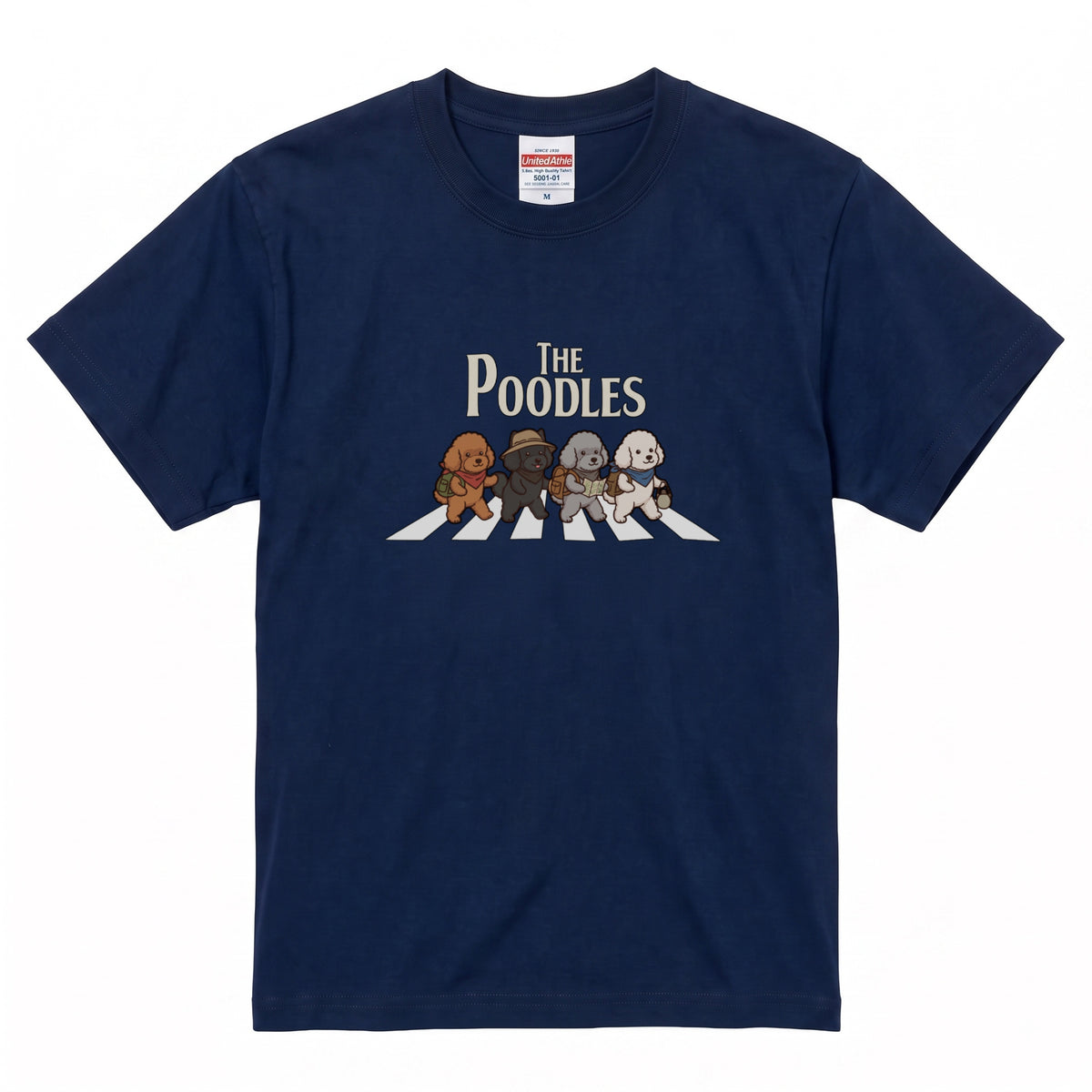 THE POODLES | 横断歩道 ゆるかわ プードル キャンプ パロディTシャツ【犬好き・愛犬家・アウトドア・ギフトに最適】