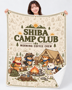 Shiba Camp Club V2 柴犬 キャンプ 総柄 アイボリー ブランケット | モーニングクルー