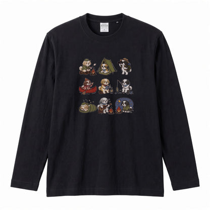 SHIH TZU CAMP | 手描き風 シーズー キャンプギア かわいい グラフィック 長袖Tシャツ【犬雑貨・秋キャンプ・ルームウェア・ギフトに最適】