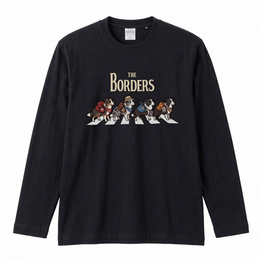 THE BORDERS ボーダーコリー散歩デザイン ブラック長袖Tシャツ