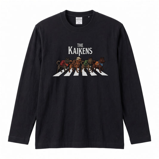 THE KAIKENS 甲斐犬散歩デザイン ブラック長袖Tシャツ
