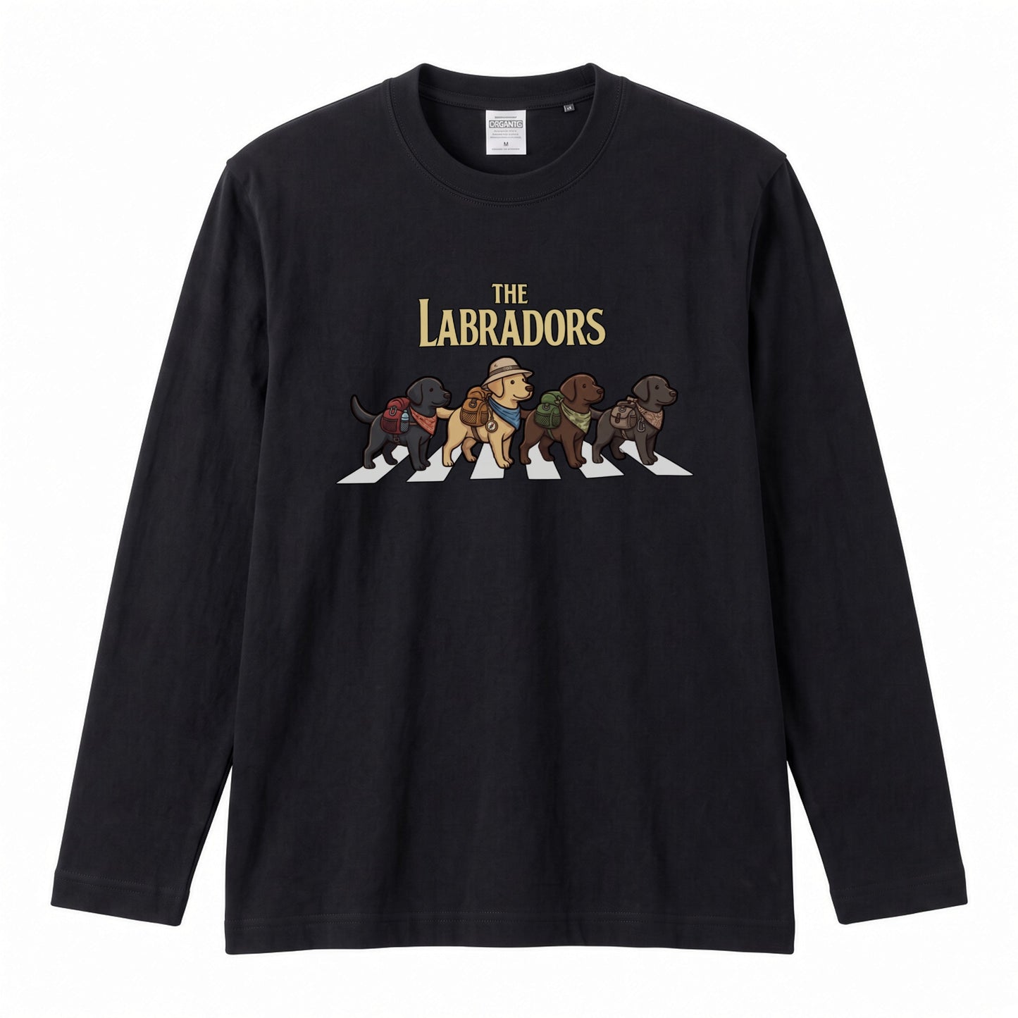 THE LABRADORS ラブラドールレトリバー散歩デザイン ブラック長袖Tシャツ