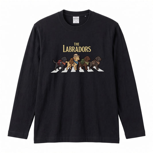 THE LABRADORS ラブラドールレトリバー散歩デザイン ブラック長袖Tシャツ