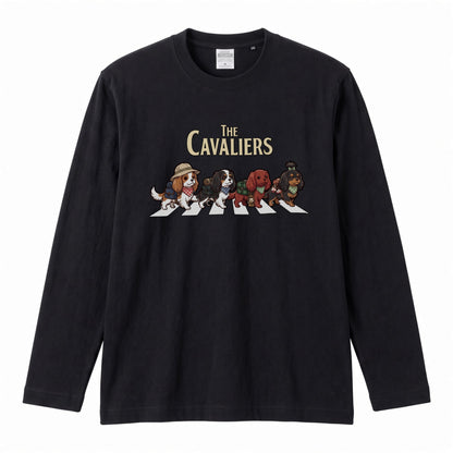 THE CAVALIERS キャバリア散歩デザイン ブラック長袖Tシャツ