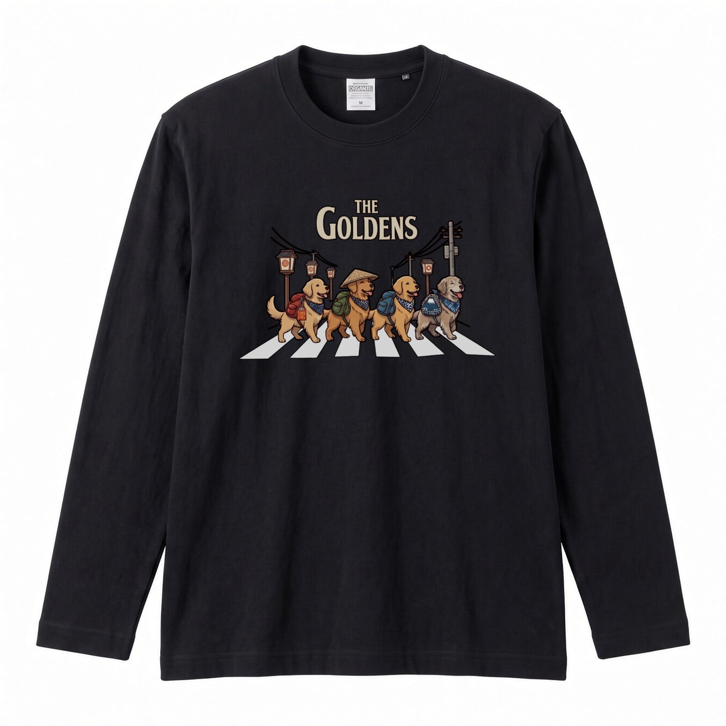 THE GOLDENS ゴールデンレトリバー散歩デザイン ブラック長袖Tシャツ