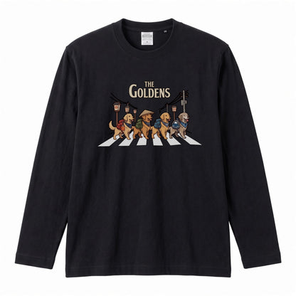 THE GOLDENS ゴールデンレトリバー散歩デザイン ブラック長袖Tシャツ