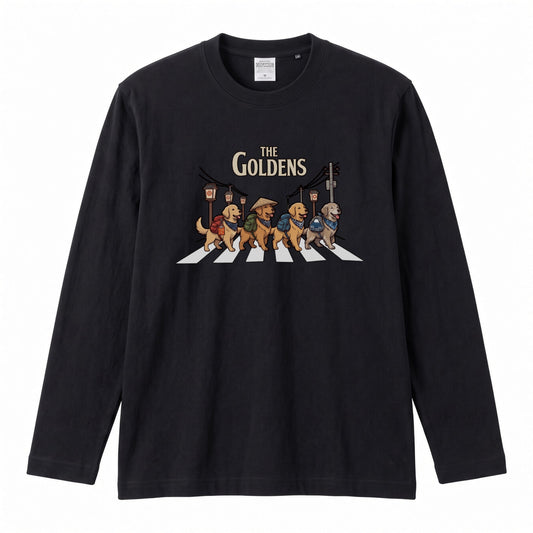 THE GOLDENS ゴールデンレトリバー散歩デザイン ブラック長袖Tシャツ