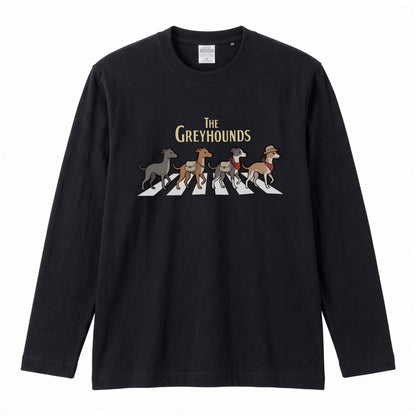 THE GREYHOUNDS グレイハウンド散歩デザイン ブラック長袖Tシャツ