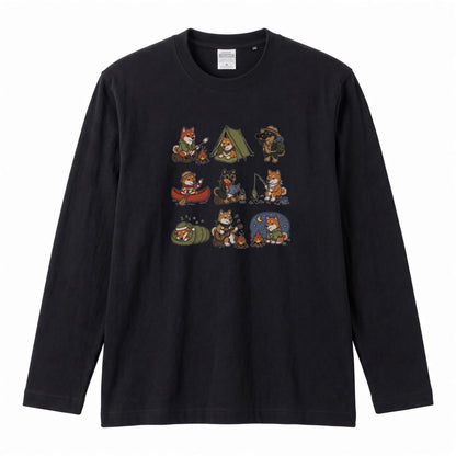 SHIBA CAMP | 手描き風 柴犬 キャンプギア かわいい グラフィック 長袖Tシャツ【和犬雑貨・秋キャンプ・アウトドア・ギフトに最適】