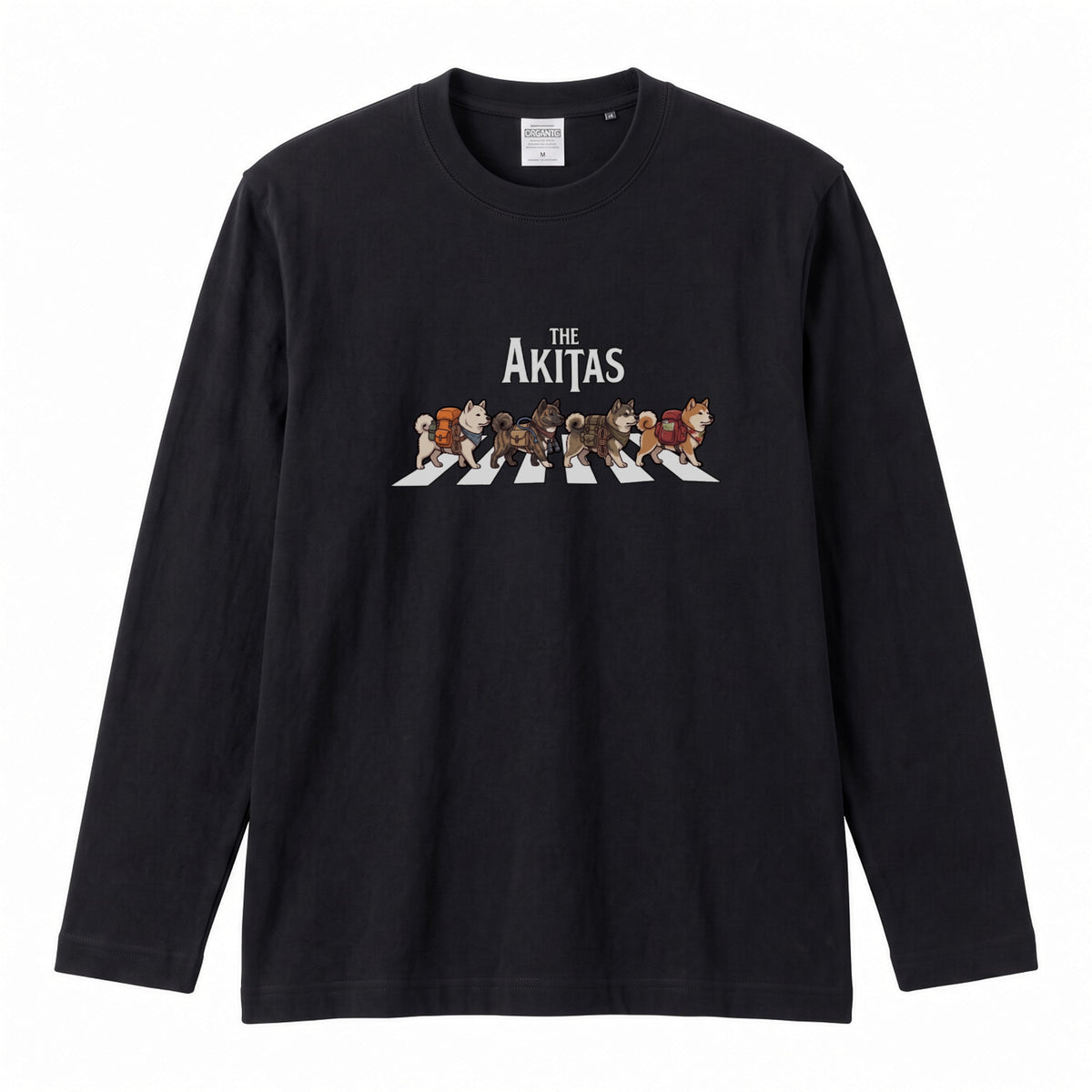 THE AKITAS | 秋田犬 横断歩道 バンド風 ロンT 長袖Tシャツ 日本犬 犬好き ロック【秋田犬グッズ・愛犬家・散歩・おもしろ・かわいい・誕生日ギフトに最適】
