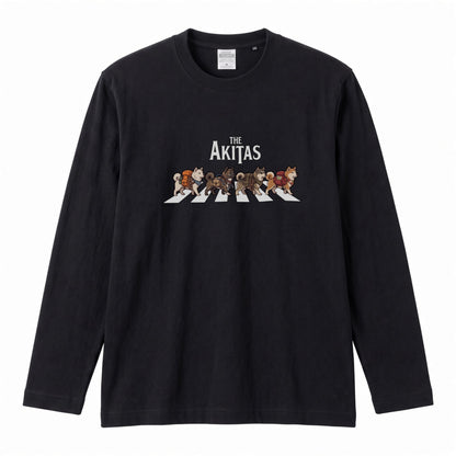THE AKITAS | 秋田犬 横断歩道 バンド風 ロンT 長袖Tシャツ 日本犬 犬好き ロック【秋田犬グッズ・愛犬家・散歩・おもしろ・かわいい・誕生日ギフトに最適】