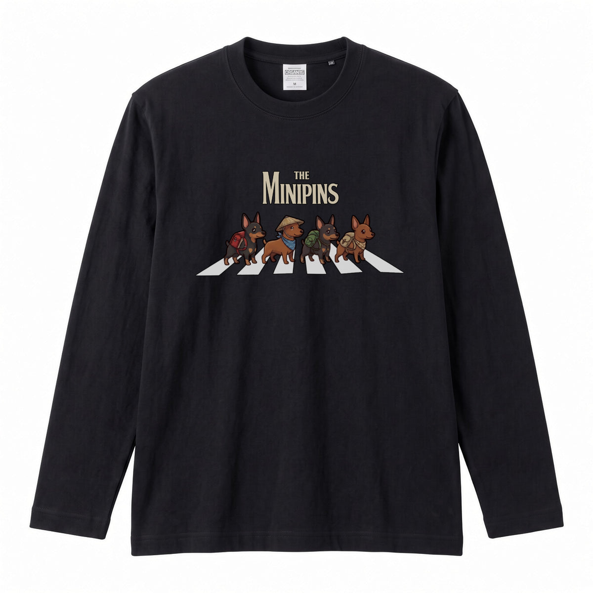 THE MINIPINS ミニチュアピンシャー散歩デザイン ブラック長袖Tシャツ