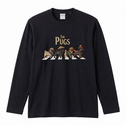 THE PUGS パグ散歩デザイン ブラック長袖Tシャツ