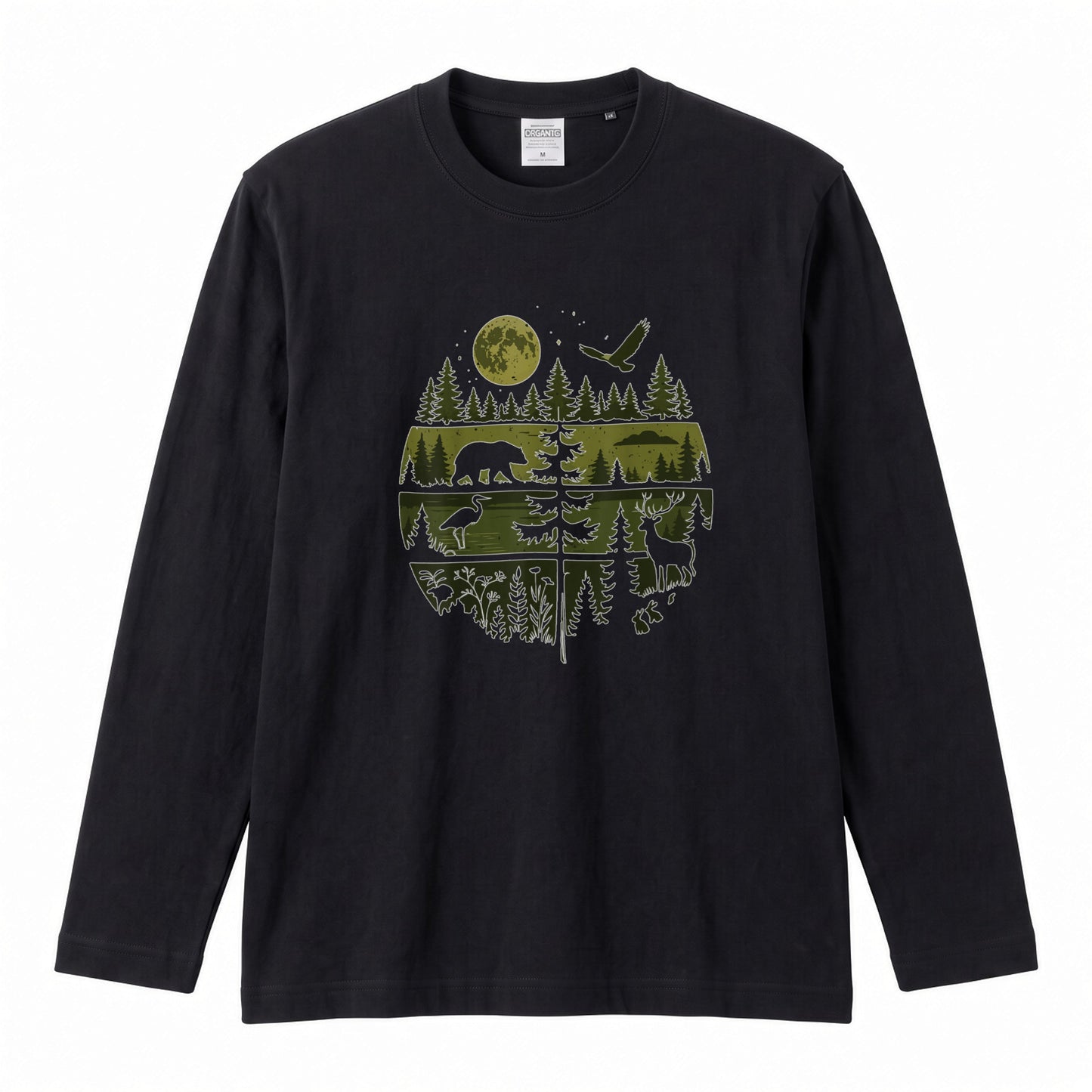 WILDLIFE FOREST ロンT | レトロ サークルグラフィック 森林浴 長袖 カジュアル Tシャツ【アウトドアファッション・普段着・ルームウェア・ユニセックス・ギフトに最適】