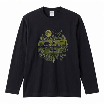 WILDLIFE FOREST ロンT | レトロ サークルグラフィック 森林浴 長袖 カジュアル Tシャツ【アウトドアファッション・普段着・ルームウェア・ユニセックス・ギフトに最適】
