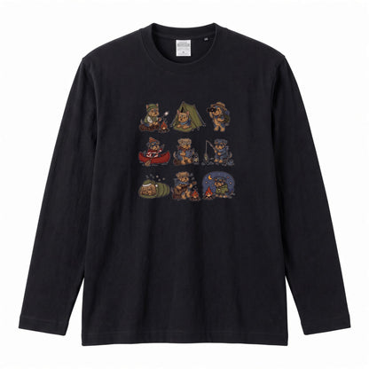 YORKIE CAMP | 手描き風 ヨーキー キャンプギア かわいい グラフィック 長袖Tシャツ【犬雑貨・秋キャンプ・ルームウェア・ギフトに最適】