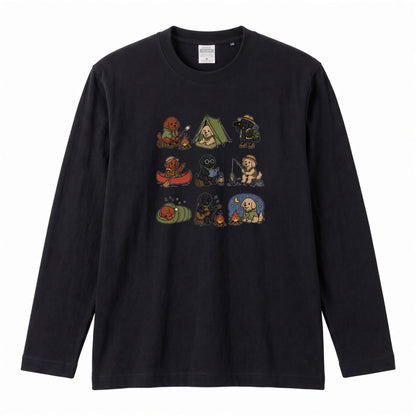 POODLE CAMP | 手描き風 トイプードル キャンプギア かわいい グラフィック 長袖Tシャツ【犬雑貨・秋キャンプ・ルームウェア・ギフトに最適】