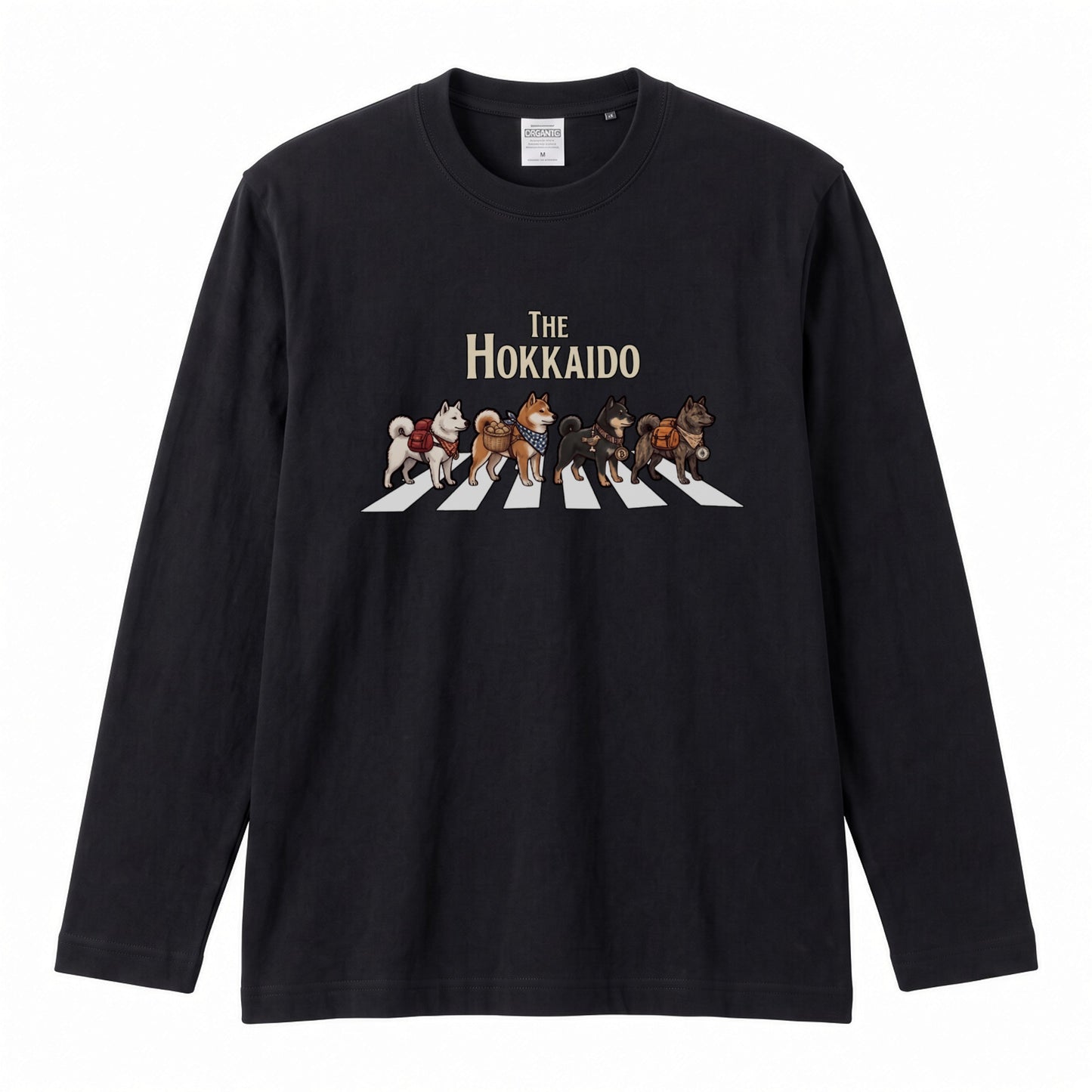 THE HOKKAIDO 北海道犬散歩デザイン ブラック長袖Tシャツ