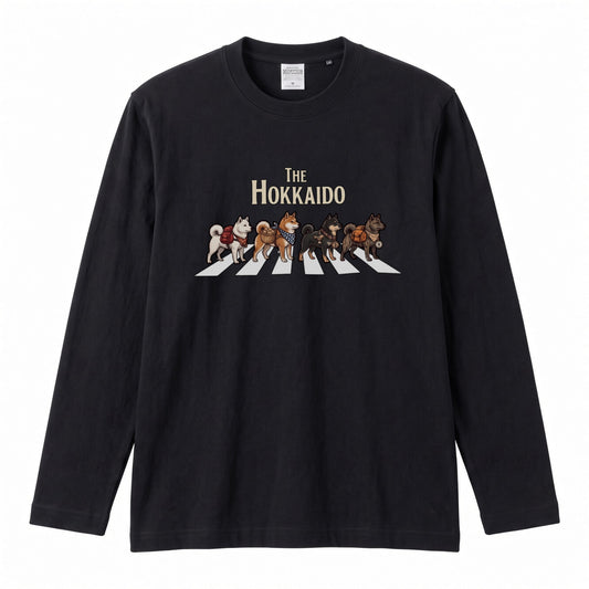 THE HOKKAIDO 北海道犬散歩デザイン ブラック長袖Tシャツ