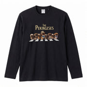THE PEKINGESES ペキニーズ散歩デザイン ブラック長袖Tシャツ