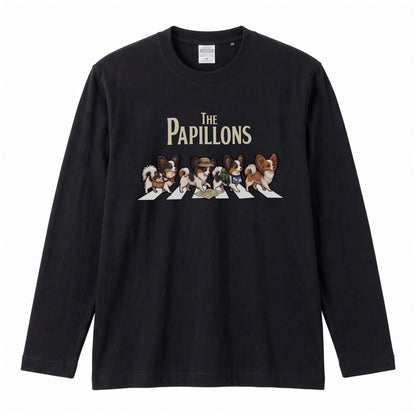 THE PAPILLONS パピヨン散歩デザイン ブラック長袖Tシャツ