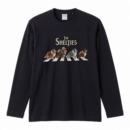 THE SHELTIES シェルティ散歩デザイン ブラック長袖Tシャツ