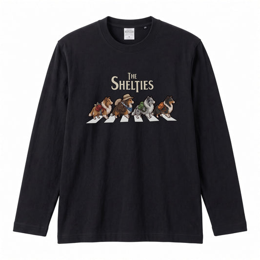 THE SHELTIES シェルティ散歩デザイン ブラック長袖Tシャツ