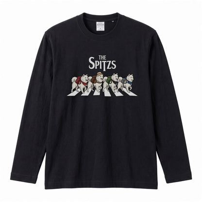 THE SPITZS 日本スピッツ散歩デザイン ブラック長袖Tシャツ