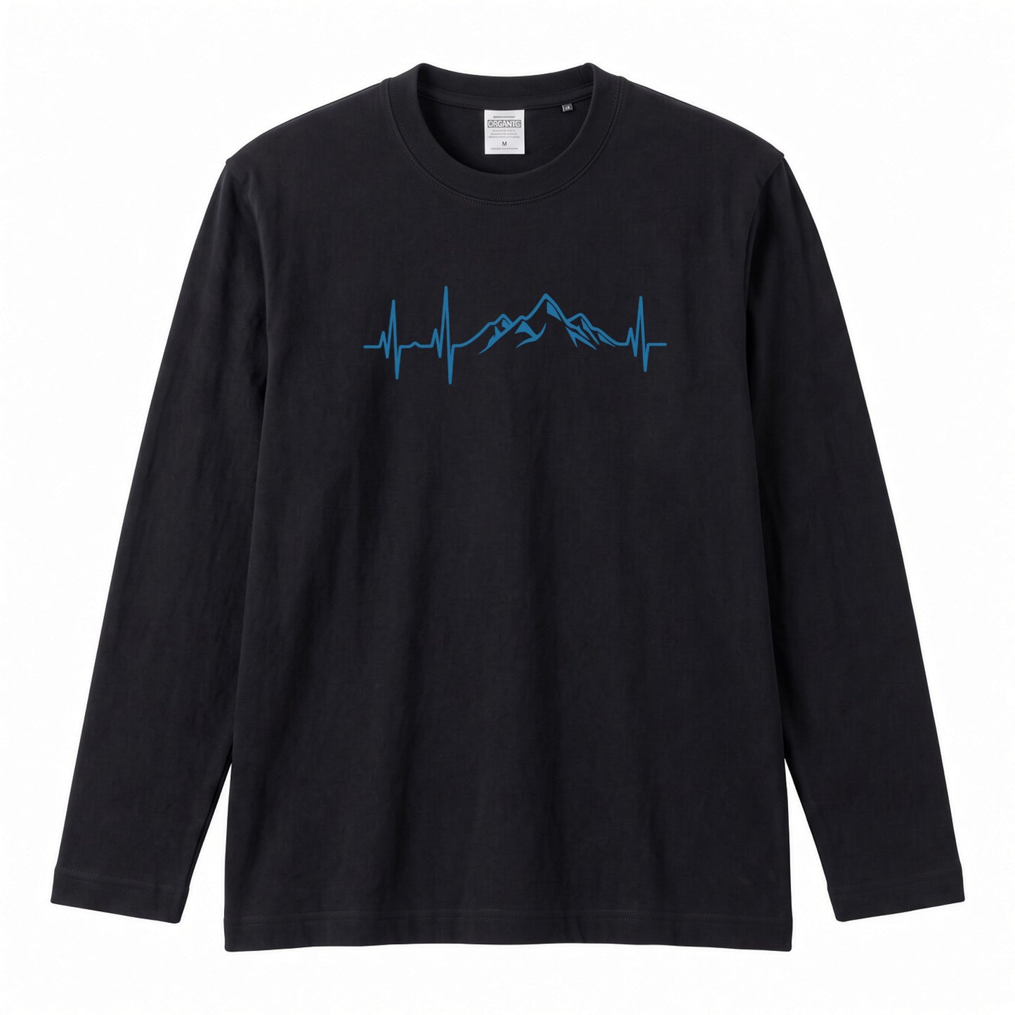MOUNTAIN BEAT ロンT | ミニマル 山脈グラフィック 心拍数 長袖 カジュアル Tシャツ【アウトドアファッション・普段着・ルームウェア・ユニセックス・ギフトに最適