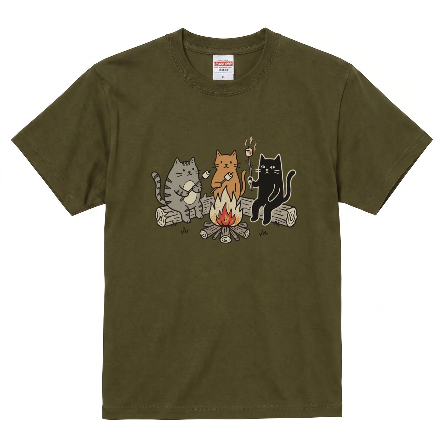 焚き火 猫マシュマロ Tシャツ - CAMPMODE | キャンプ ウェア