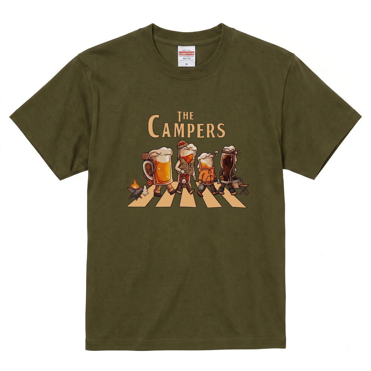 THE BEER CAMPERS | ビールたちのキャンプ 横断歩道 面白Tシャツ【ビール好き・キャンプ好き・ギフトに最適】