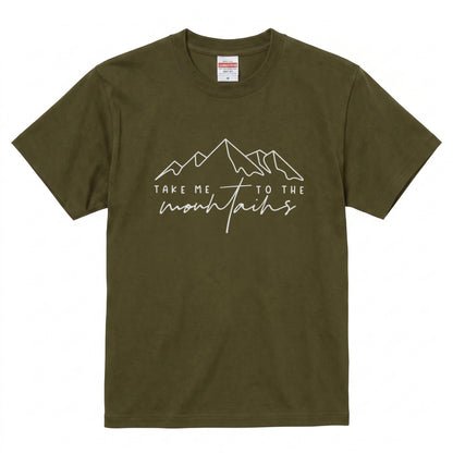 「Take me to the mountains」山 Tシャツ - ミニマル ラインアート 登山 ハイキング アウトドア キャンプ 服