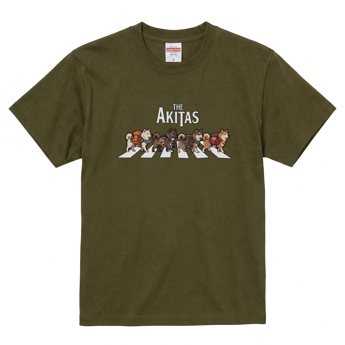 THE AKITAS | 横断歩道 ゆるかわ 秋田犬 キャンプ パロディTシャツ【犬好き・愛犬家・アウトドア・ギフトに最適】