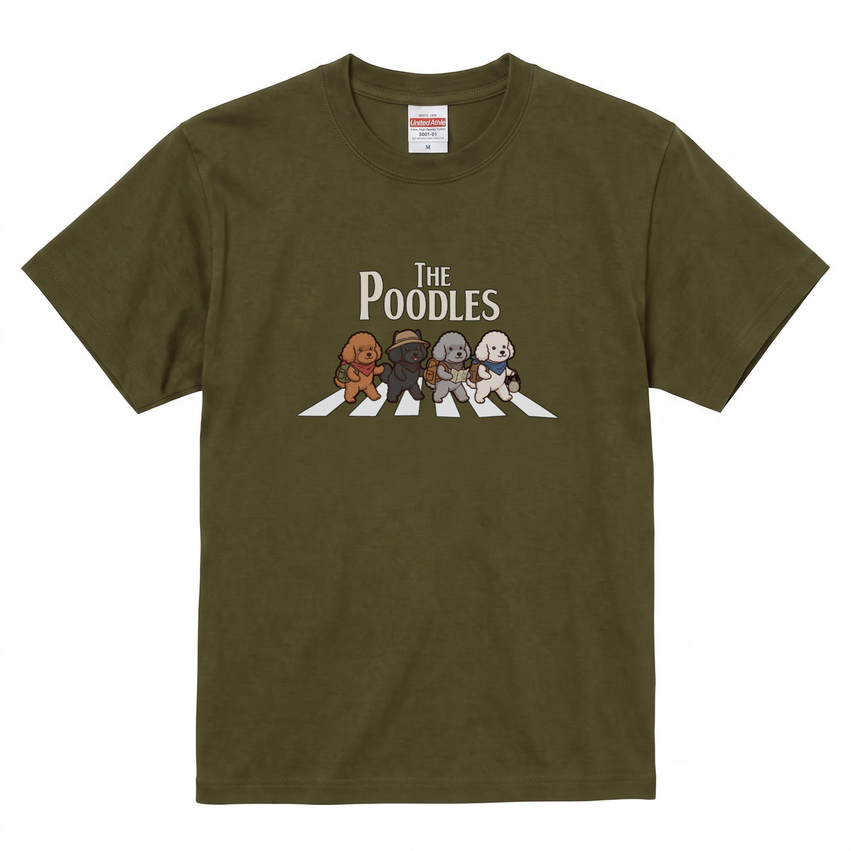 THE POODLES | 横断歩道 ゆるかわ プードル キャンプ パロディTシャツ【犬好き・愛犬家・アウトドア・ギフトに最適】