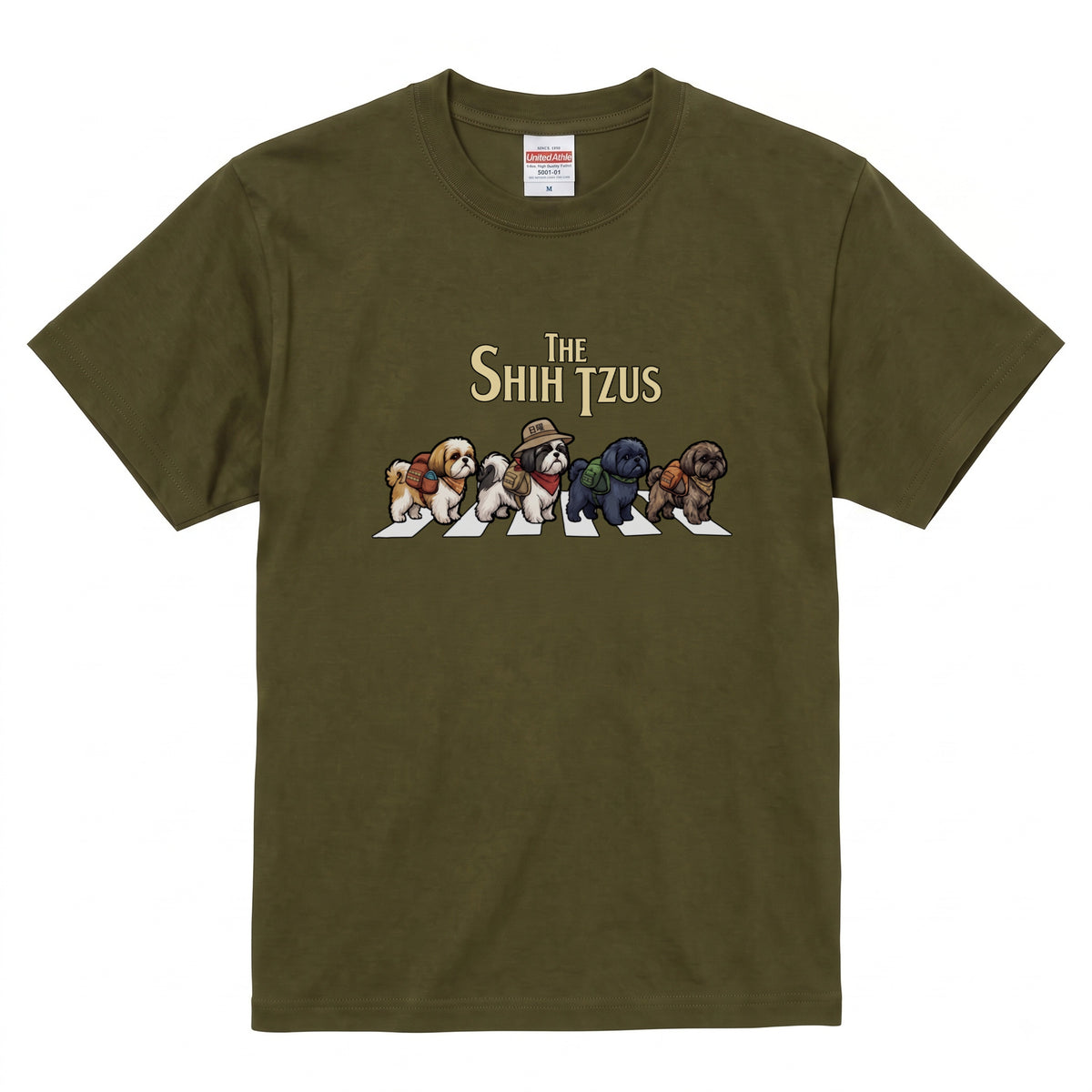 THE SHIH TZUS 横断歩道 キャンプ ゆるかわ パロディTシャツ 【犬好き・愛犬家・アウトドア・ギフトに最適】