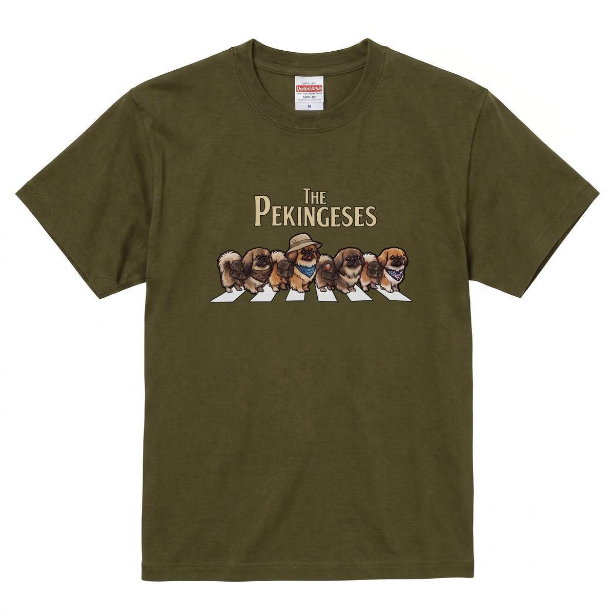 THE PEKINGESES 横断歩道 キャンプ ゆるかわ パロディTシャツ 【犬好き・愛犬家・アウトドア・ギフトに最適】