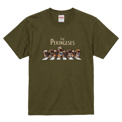 THE PEKINGESES 横断歩道 キャンプ ゆるかわ パロディTシャツ 【犬好き・愛犬家・アウトドア・ギフトに最適】