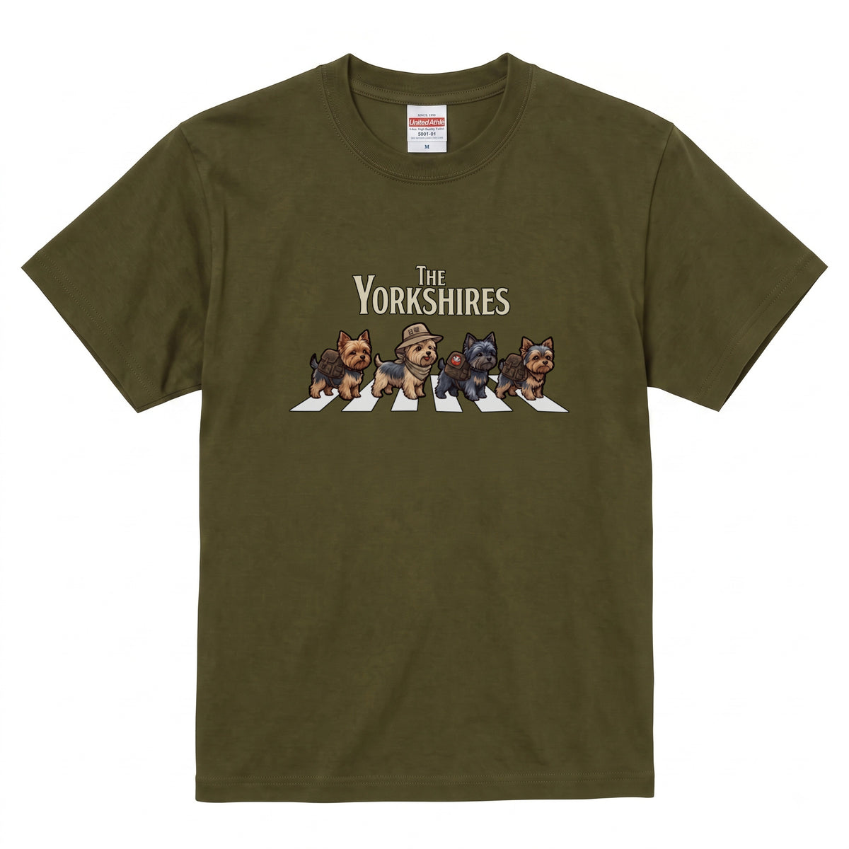 THE YORKSHIRES 横断歩道 キャンプ ゆるかわ Tシャツ 【犬好き・愛犬家・アウトドア・ギフトに最適】