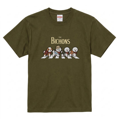 THE BICHONS 横断歩道 キャンプ ゆるかわ パロディTシャツ 【犬好き・愛犬家・アウトドア・ギフトに最適】
