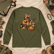 Frenchie Campfire Guitar Night 焚き火とフレンチブルドッグのギター演奏デザイン | 長袖Tシャツ | バックのみプリント