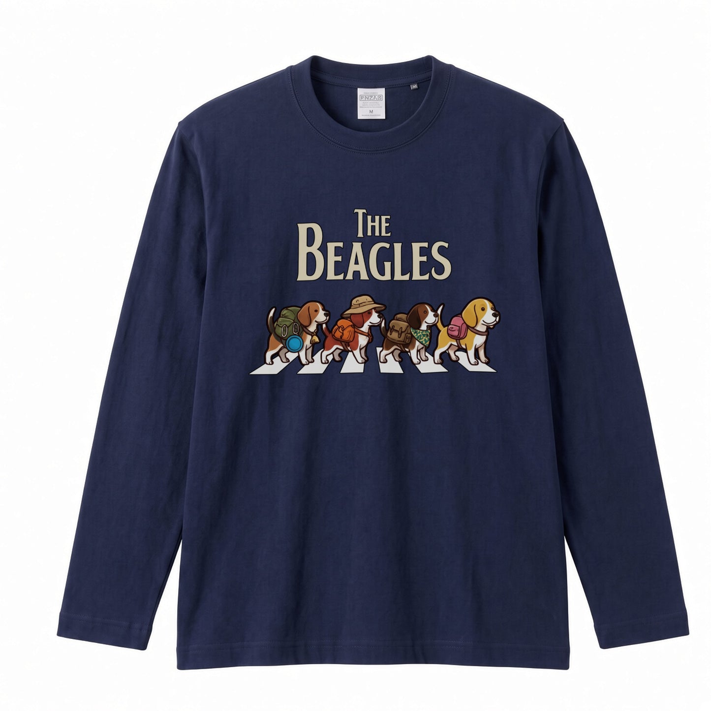 THE BEAGLES ビーグル犬散歩デザイン ホワイト長袖Tシャツ