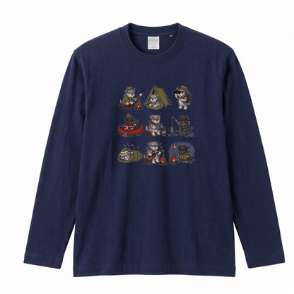 SCHNAUZER CAMP | 手描き風 シュナウザー キャンプギア かわいい グラフィック 長袖Tシャツ【犬雑貨・秋キャンプ・ルームウェア・ギフトに最適】