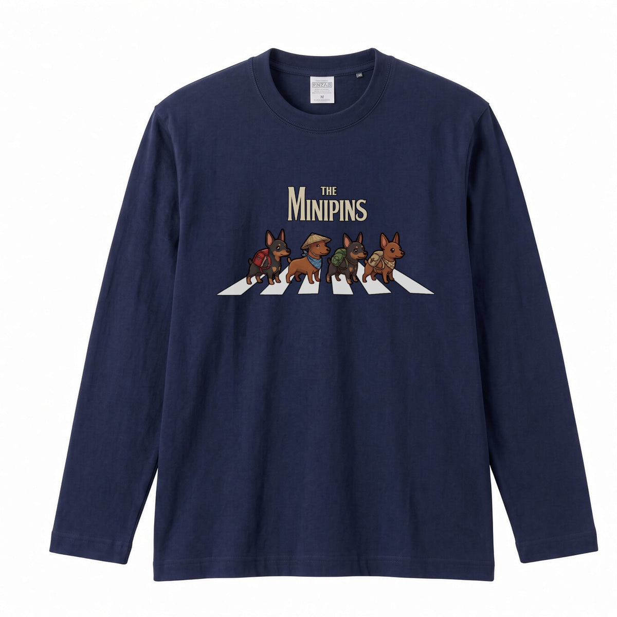 THE MINIPINS ミニチュアピンシャー散歩デザイン ブラック長袖Tシャツ