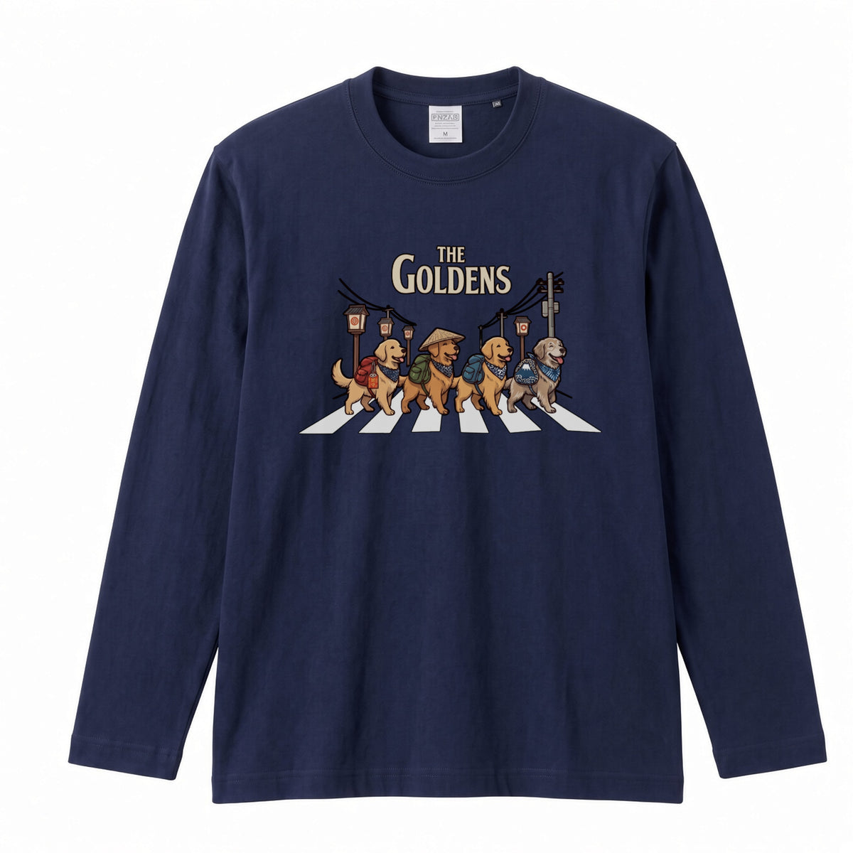 THE GOLDENS ゴールデンレトリバー散歩デザイン ブラック長袖Tシャツ