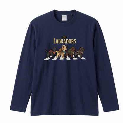 THE LABRADORS ラブラドールレトリバー散歩デザイン ブラック長袖Tシャツ