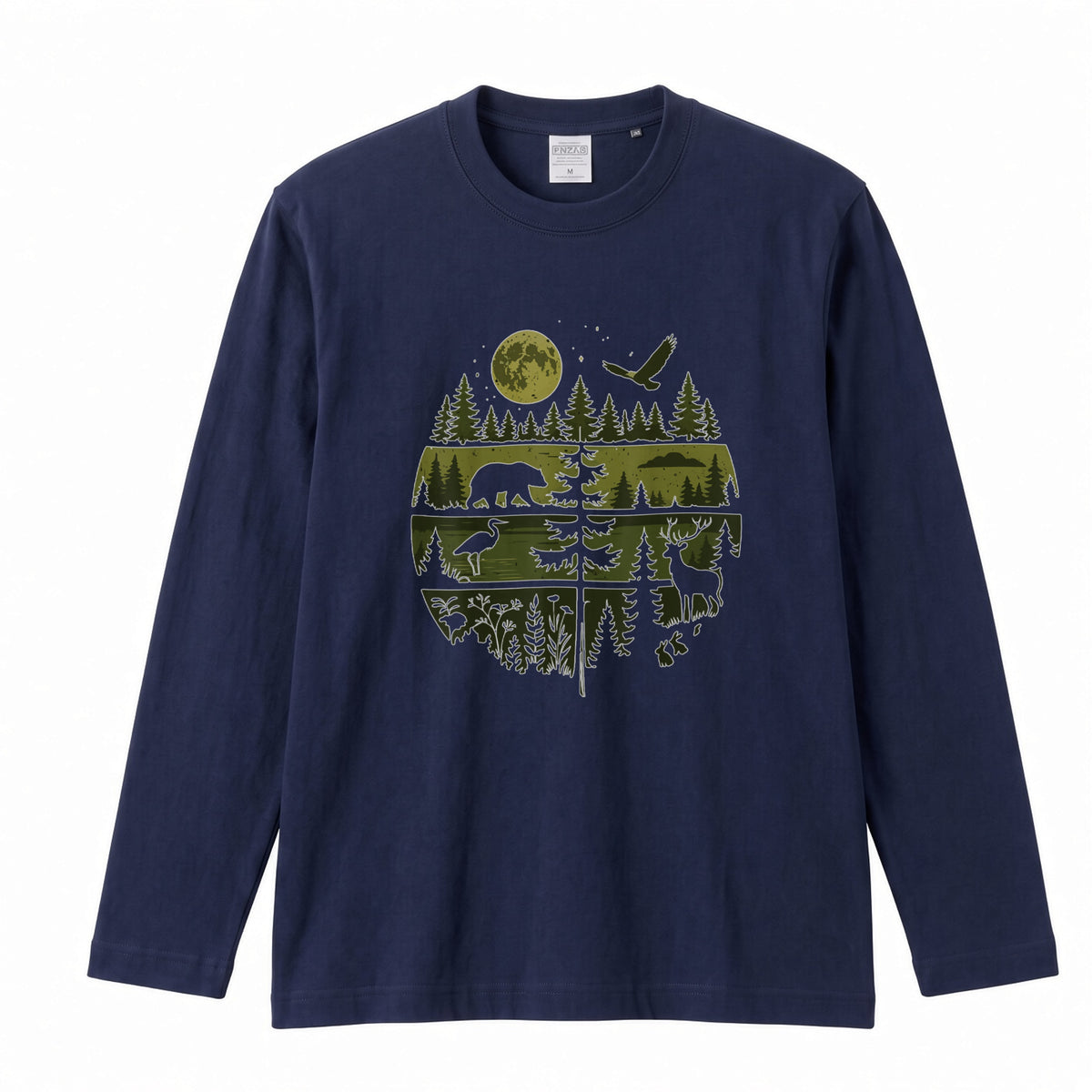 WILDLIFE FOREST ロンT | レトロ サークルグラフィック 森林浴 長袖 カジュアル Tシャツ【アウトドアファッション・普段着・ルームウェア・ユニセックス・ギフトに最適】