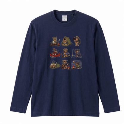 YORKIE CAMP | 手描き風 ヨーキー キャンプギア かわいい グラフィック 長袖Tシャツ【犬雑貨・秋キャンプ・ルームウェア・ギフトに最適】